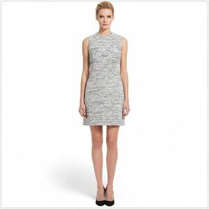 Adolfo Dominguez White Gray Crochet Woven Look Fringe Trim Mini Dress Size S